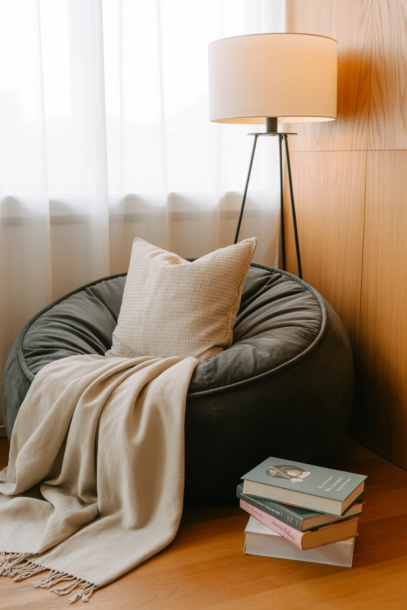 Comfy Reading Nook with Bean Bag or Armchair