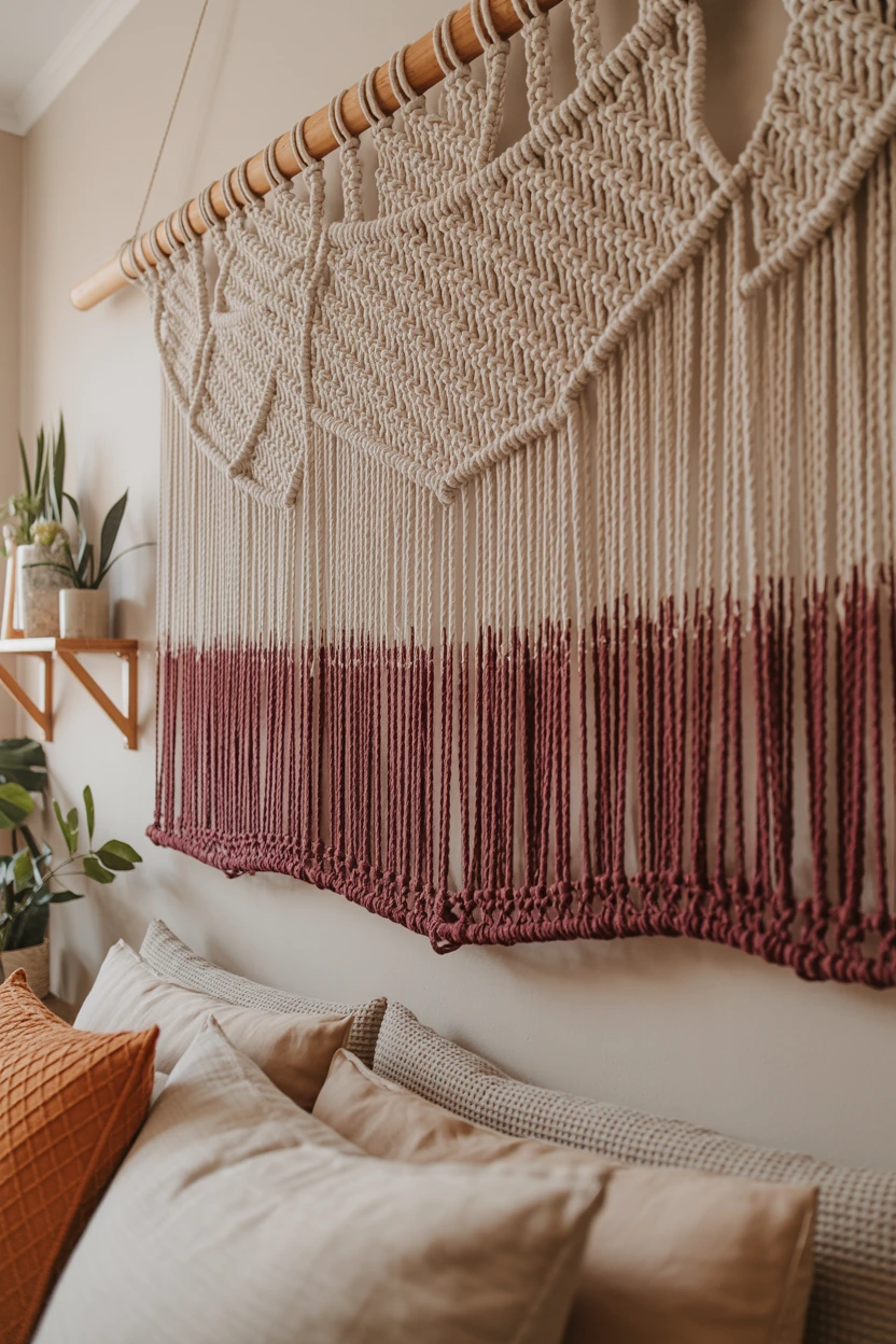 A Bohemian Burgundy Macrame Wall Hanging