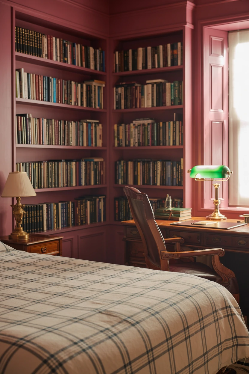 A Classic Study with Burgundy Walls