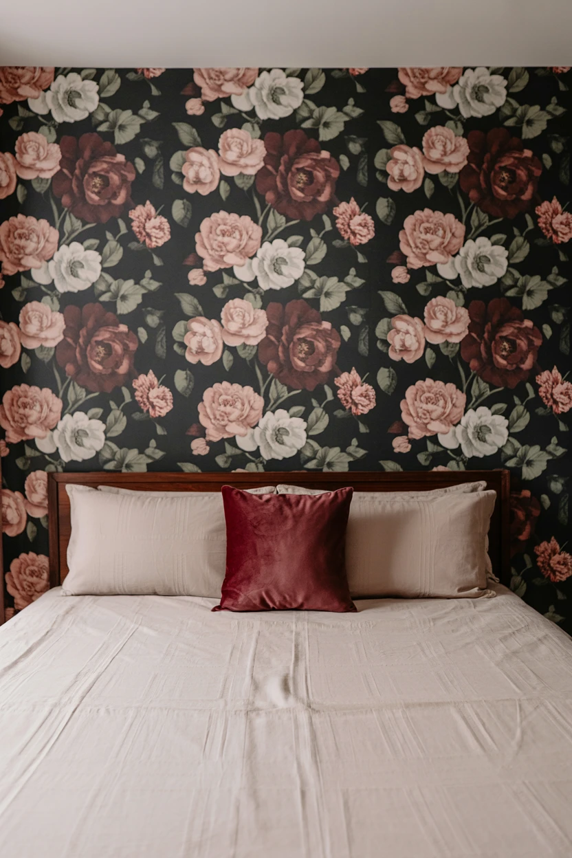 Romantic Burgundy Floral Wallpaper