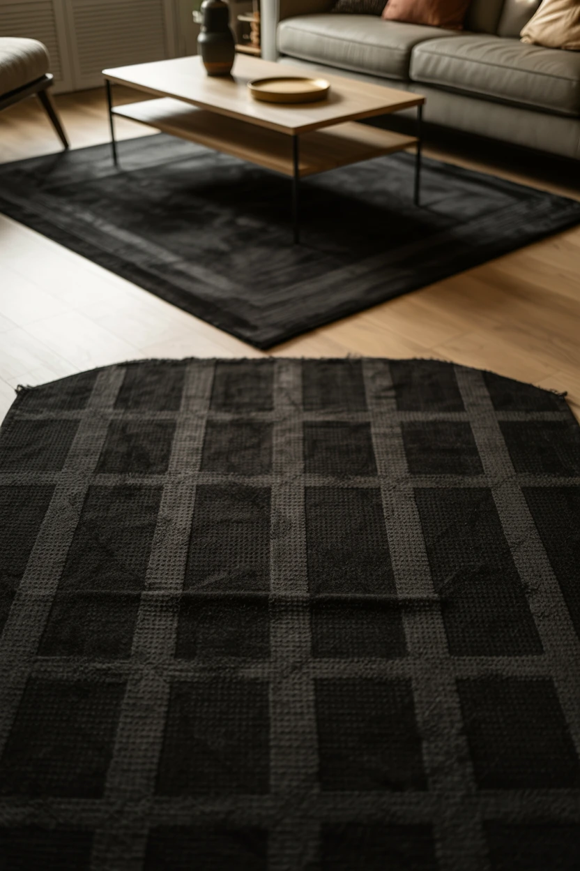 A Black Area Rug with a Subtle Pattern