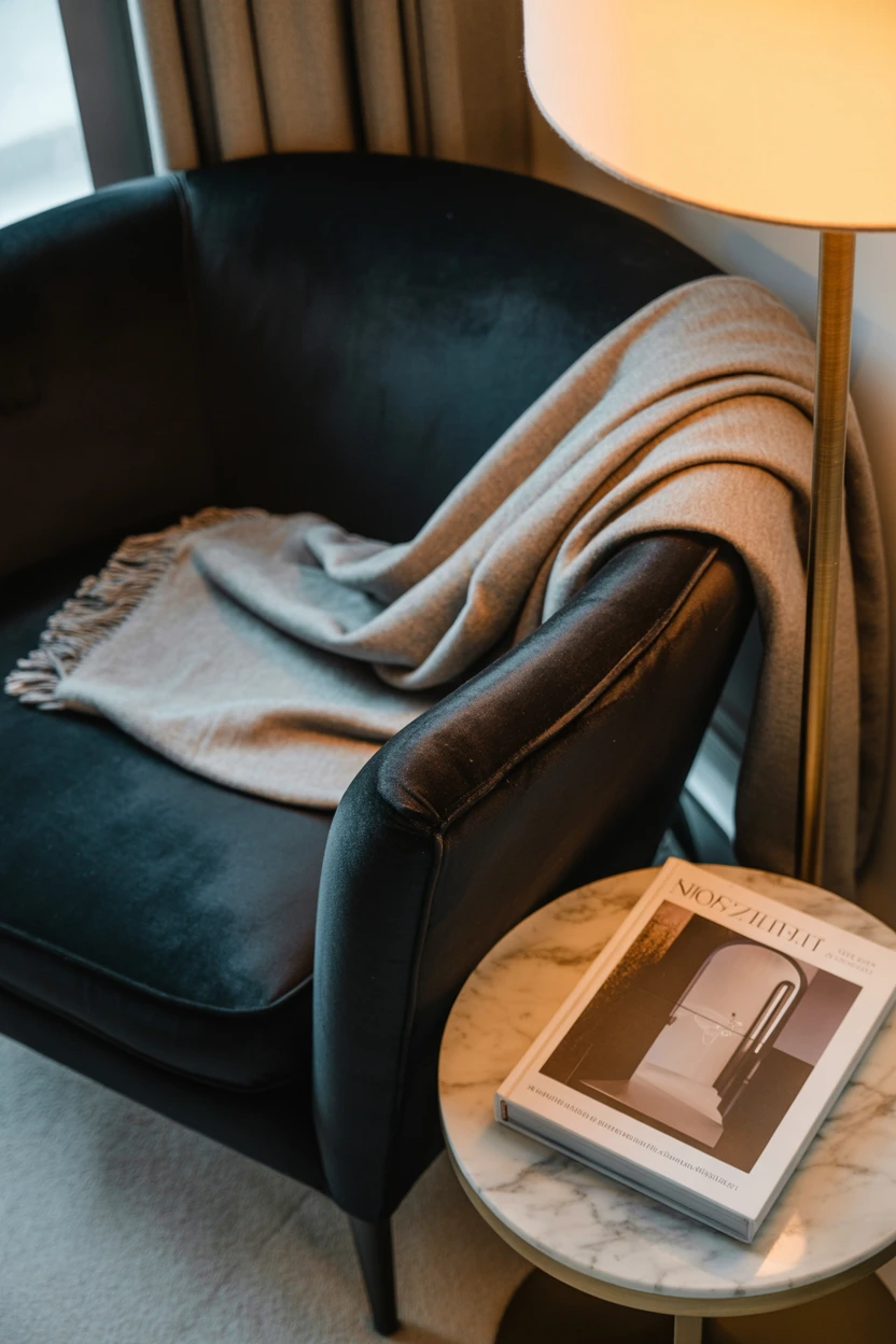 A Single Black Velvet Accent Chair