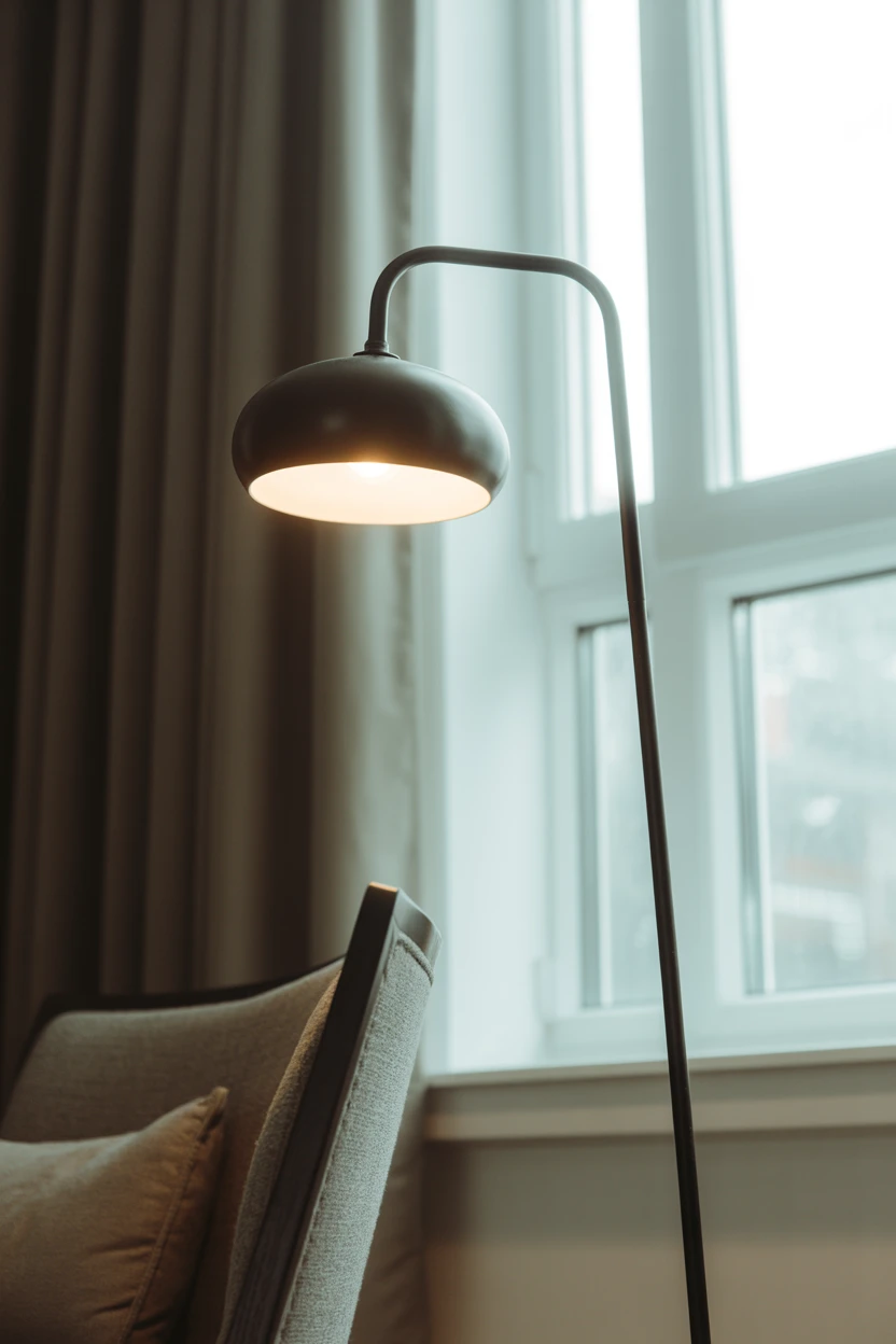 A Slim, Sculptural Black Floor Lamp