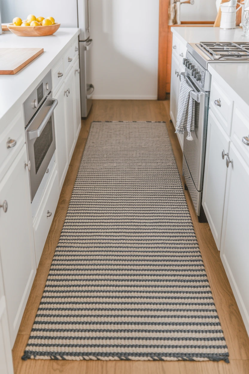 Blue and White Striped Floor Runner