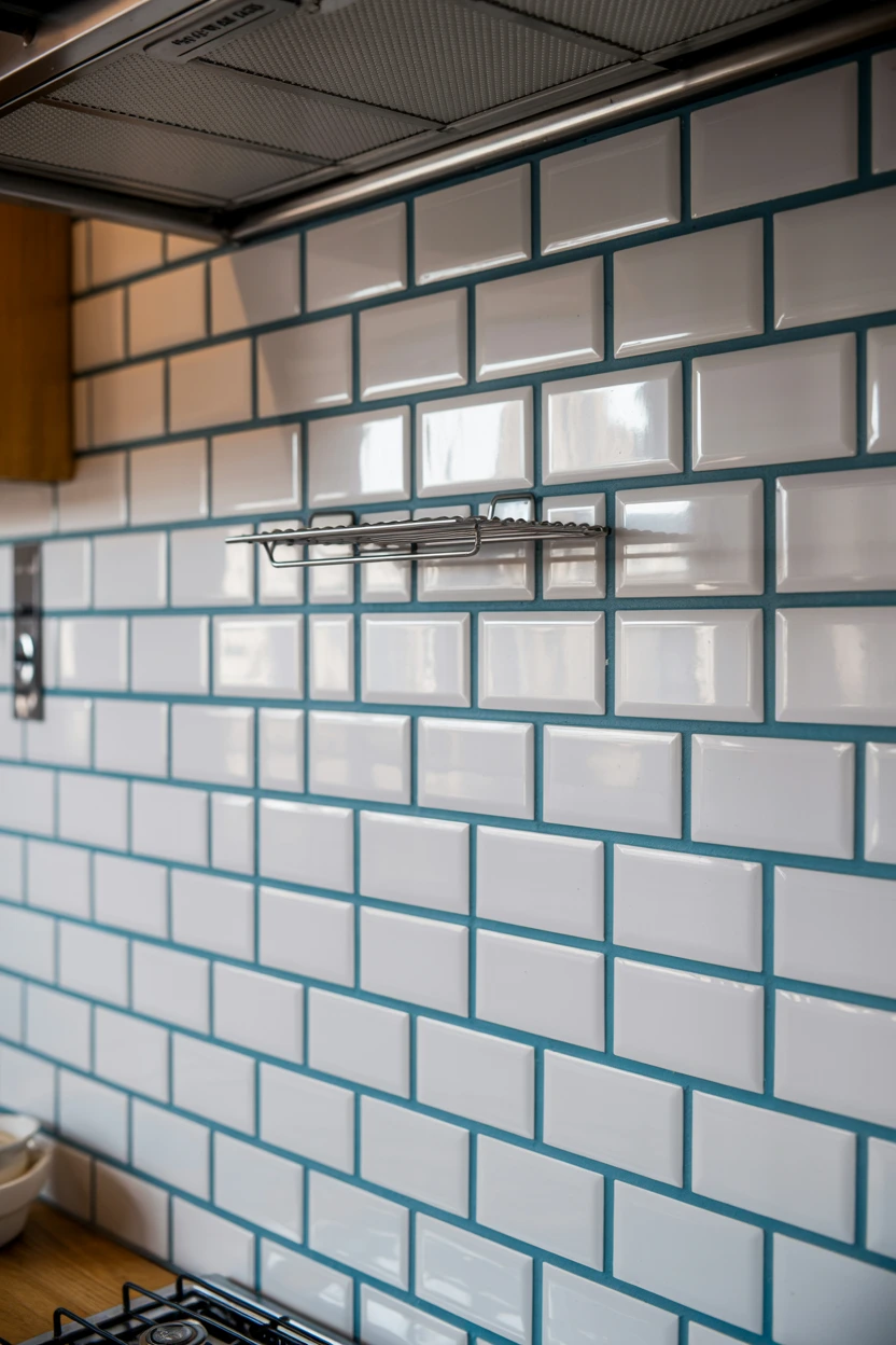 Blue Grout with White Subway Tile