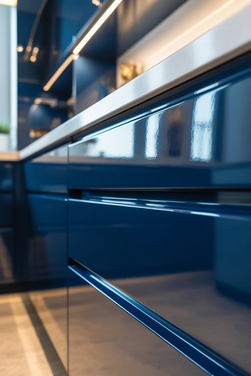 Blue Lacquered High-Gloss Cabinets