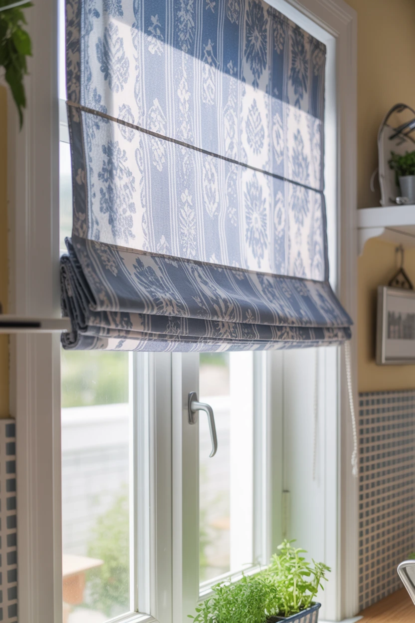 Blue and White Roman Shades