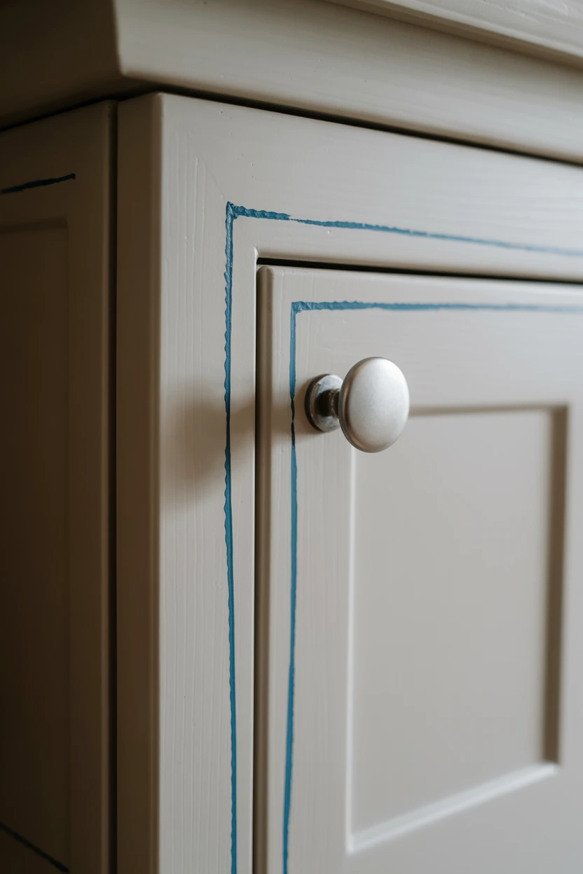 Hand-Painted Blue Details on White Cabinets