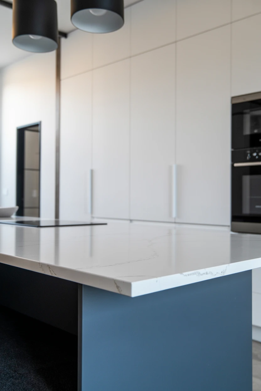 Blue Island with a Waterfall Countertop