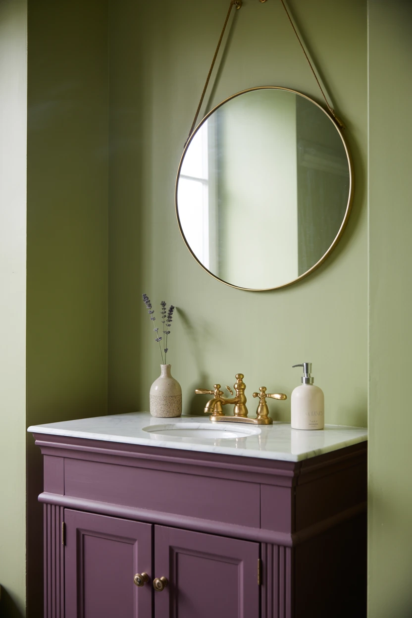 Sage Green Walls with a Plum Vanity