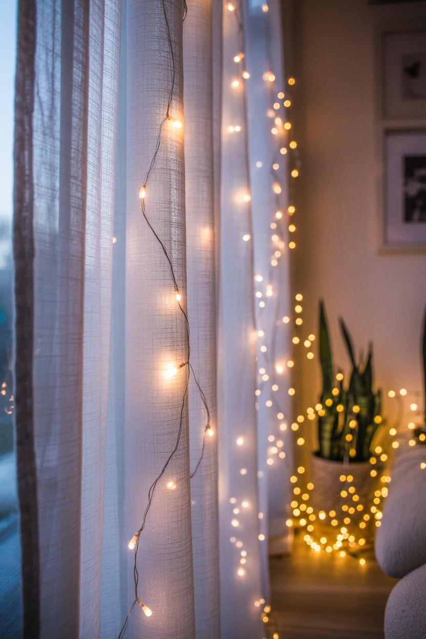 Sheer Curtains and Fairy Lights
