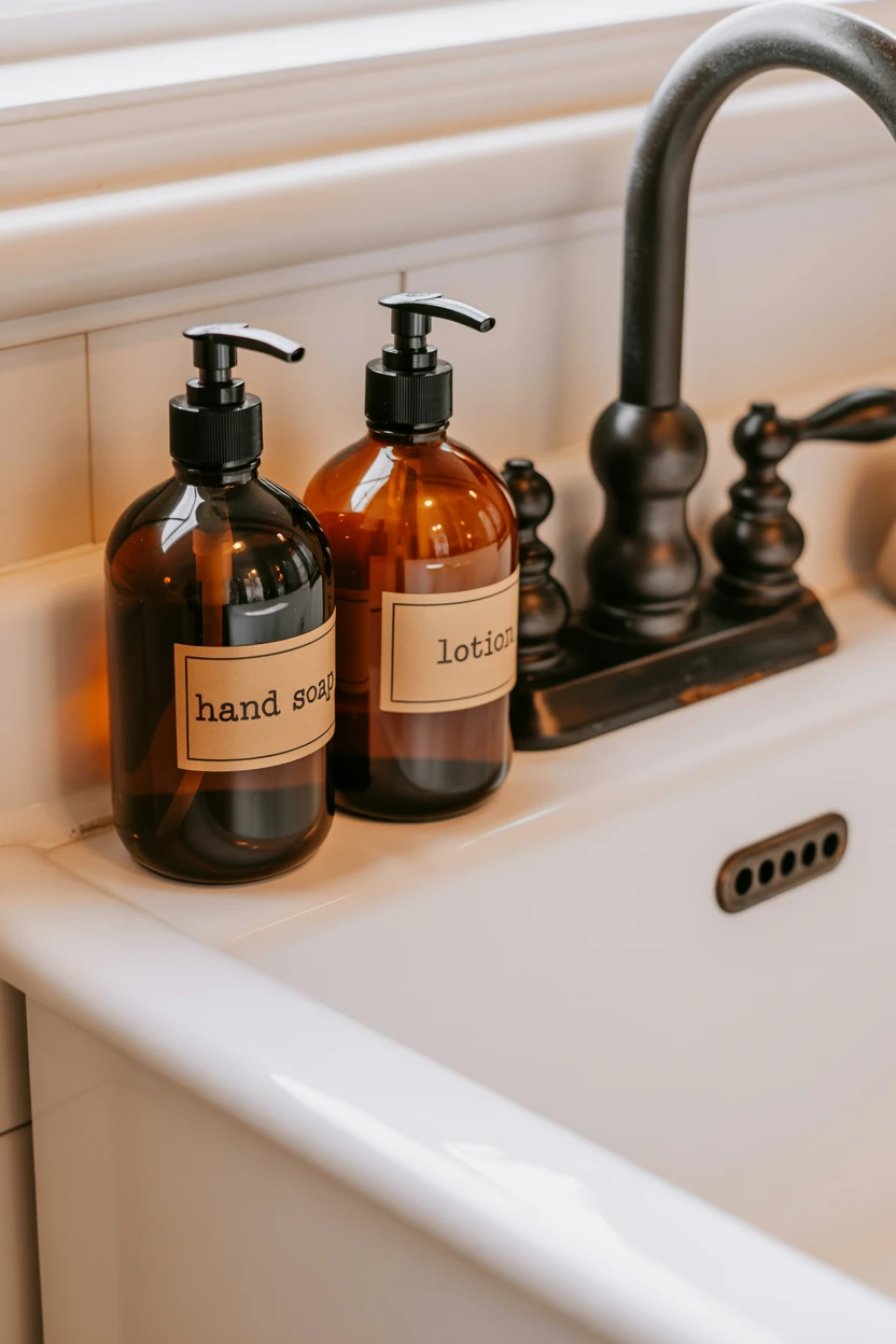 Amber Glass Soap Dispensers