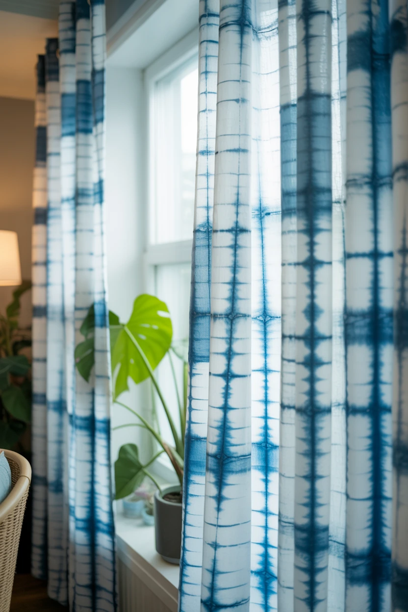 Blue and White Shibori Curtains