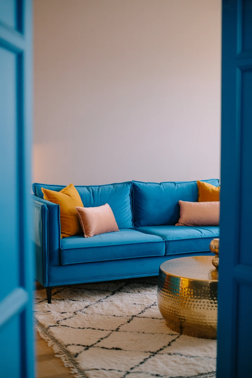 Teal Velvet Sofa as a Centerpiece