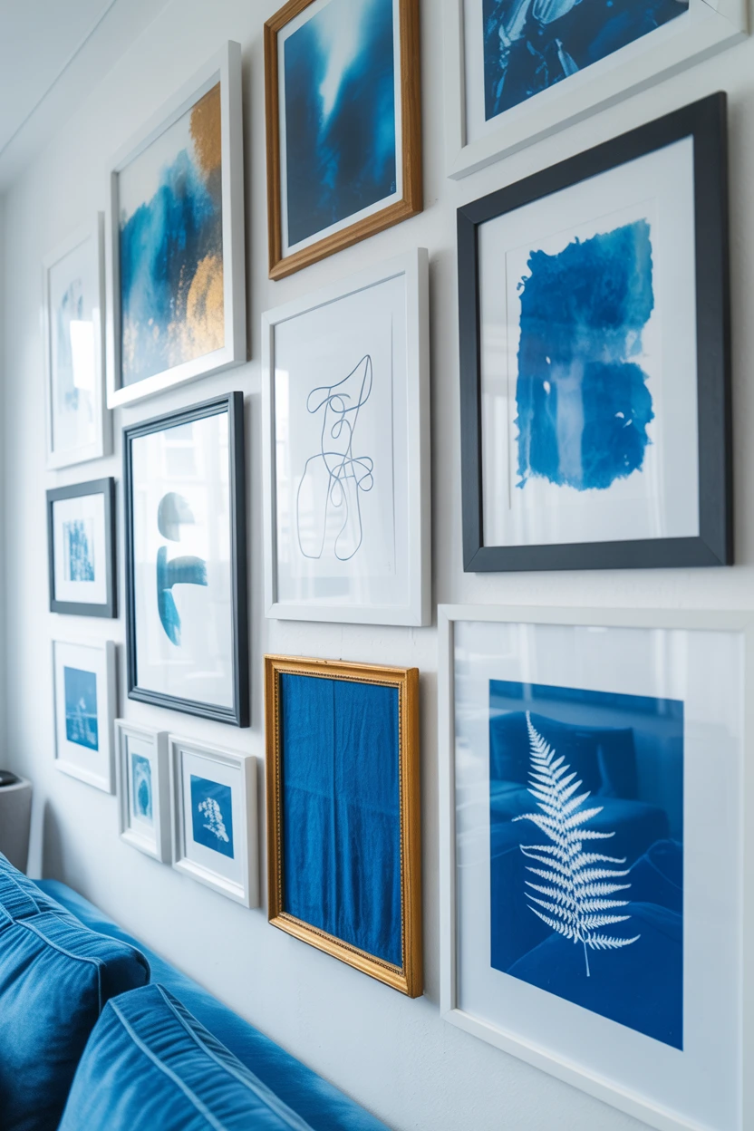 A Gallery Wall of Blue-Toned Art