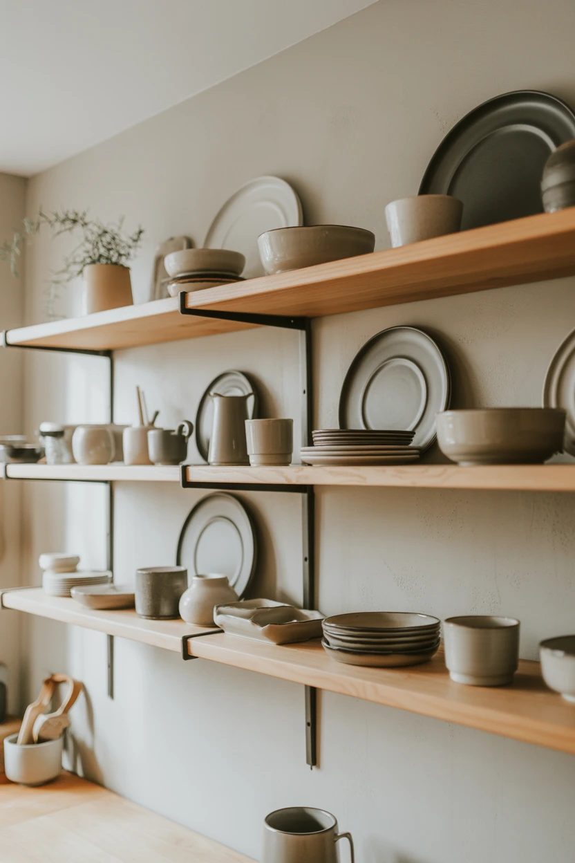 Open Shelving with Curated Pottery