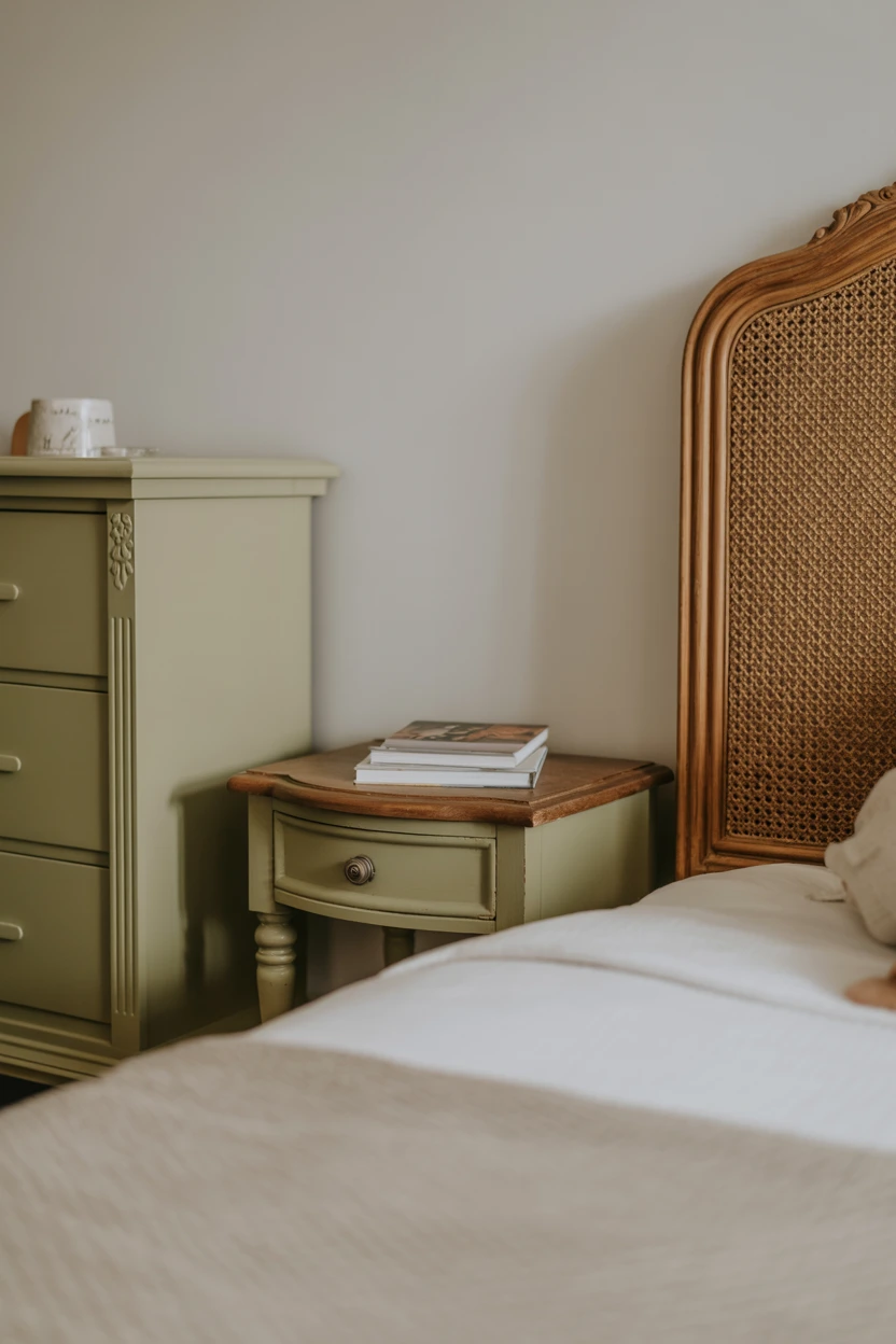 Mismatched Sage and White Nightstands