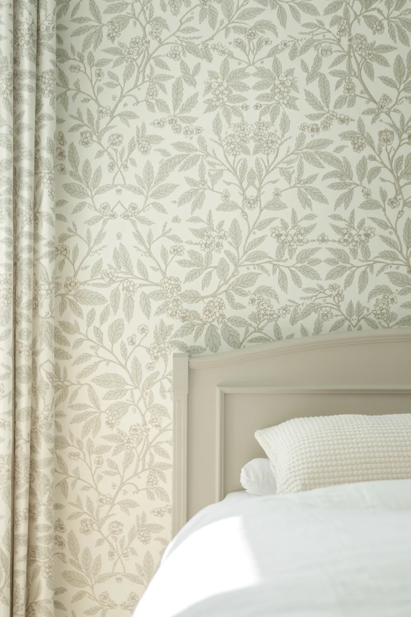 Delicate Sage and White Floral Wallpaper
