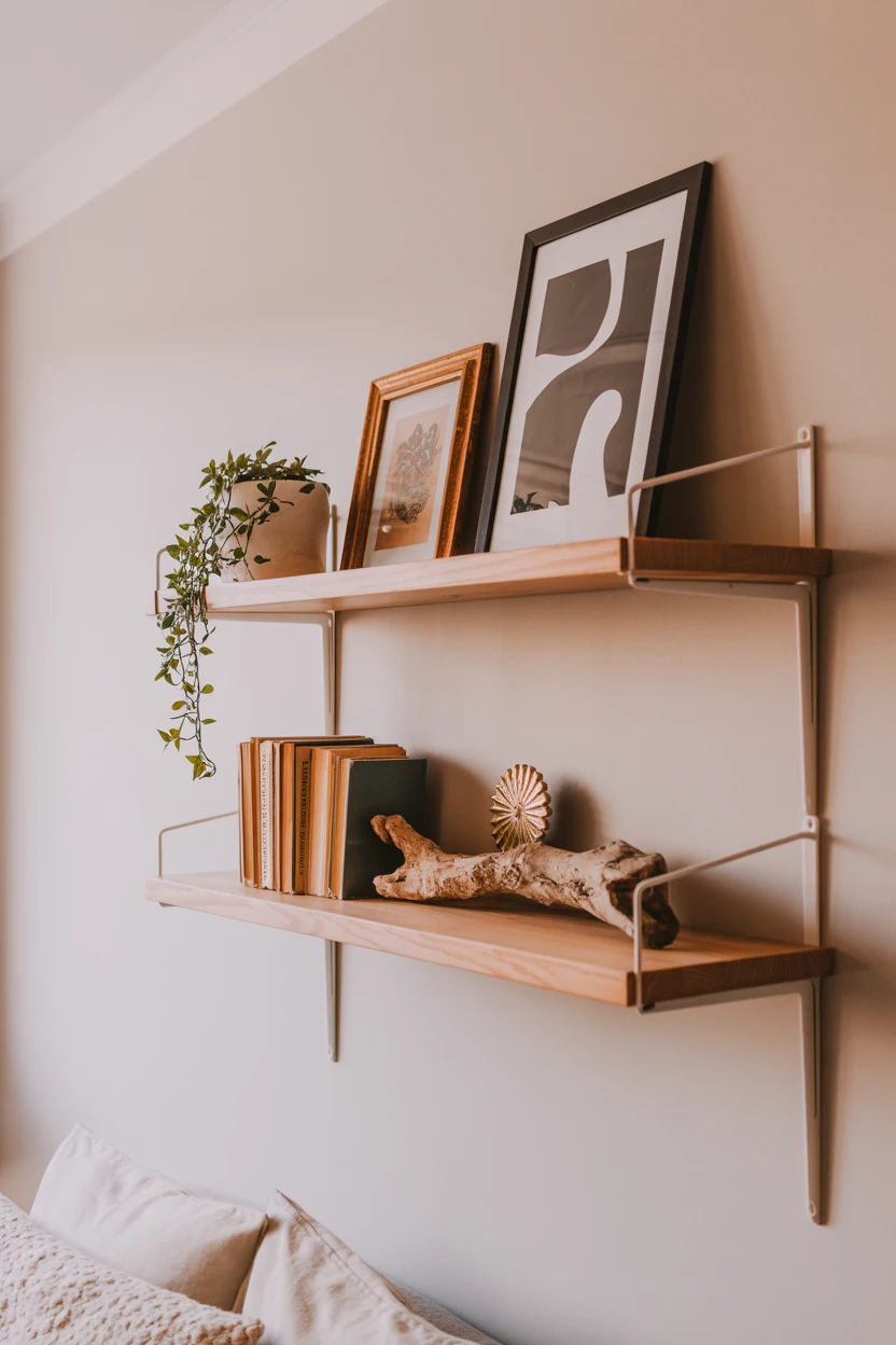 Floating Shelves with Curated Objects