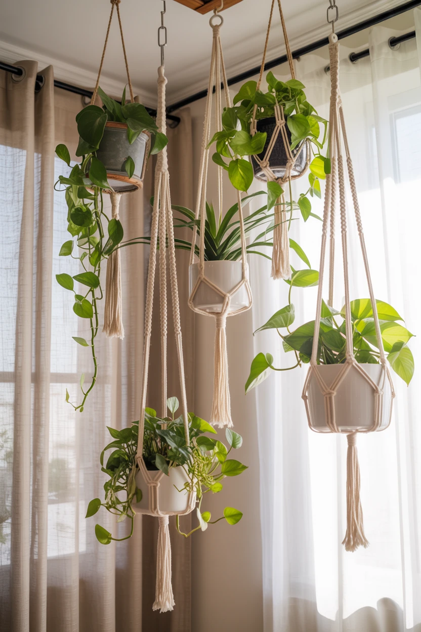 Cascading Greenery from Hanging Planters