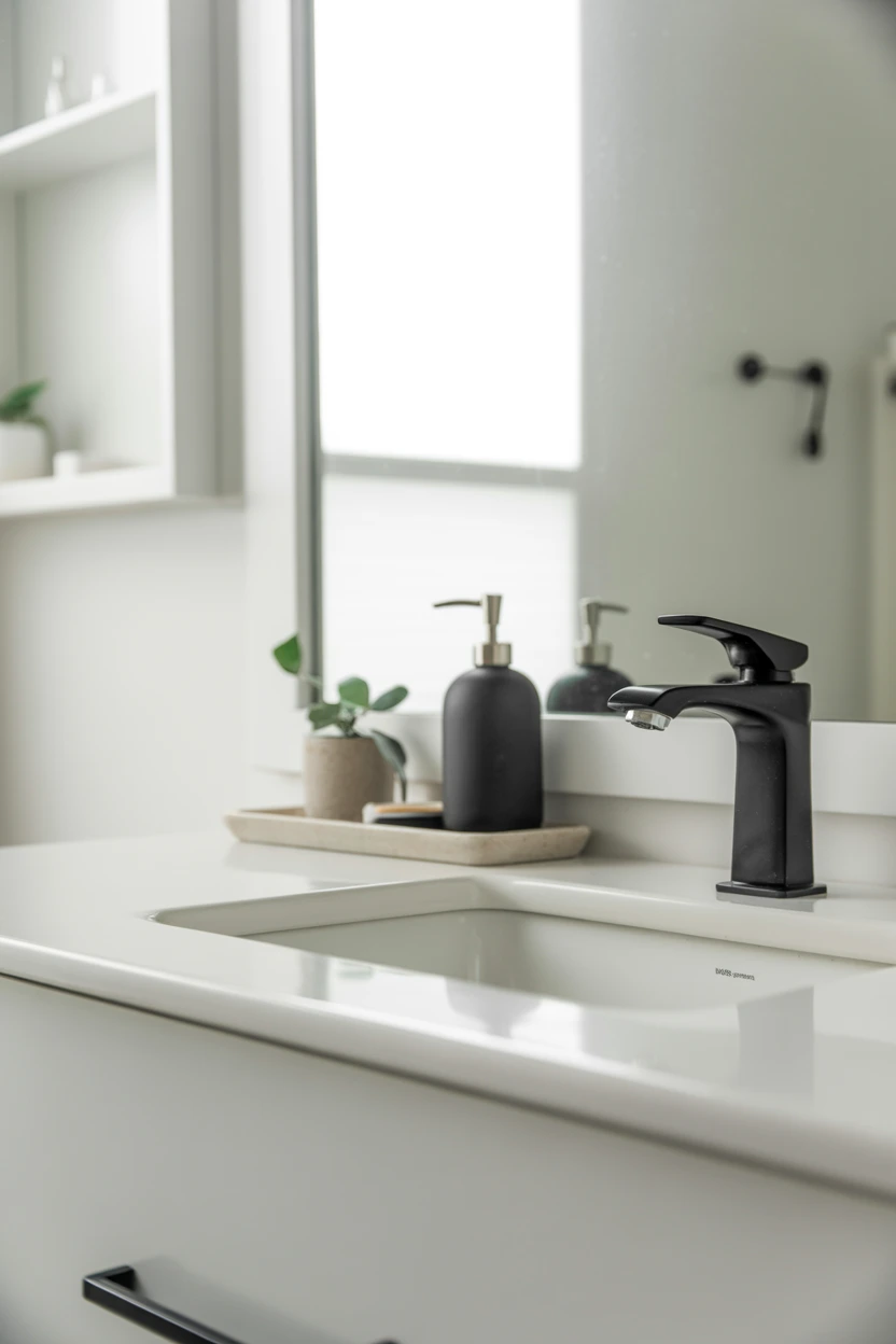 Matte Black Fixtures on a White Vanity