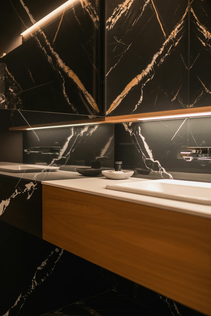 A Feature Wall of Black Marble