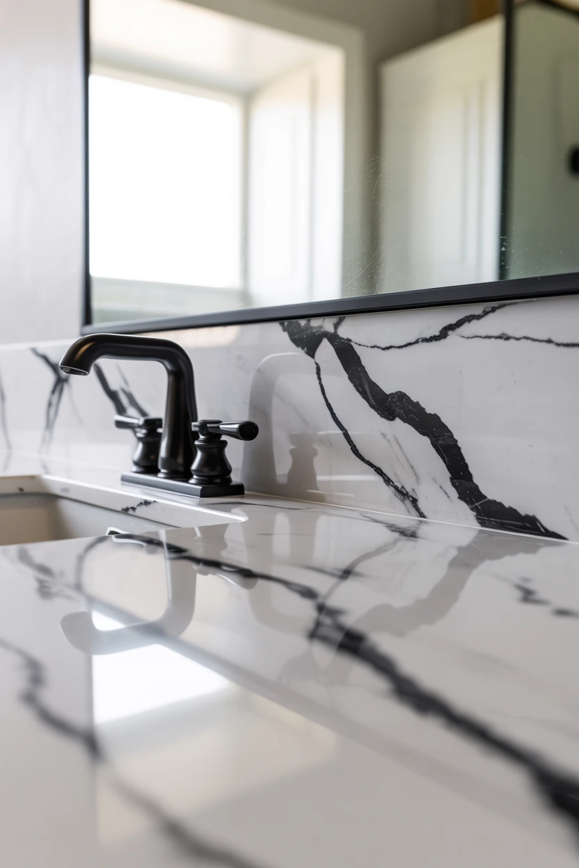 Black-Veined Marble or Quartz