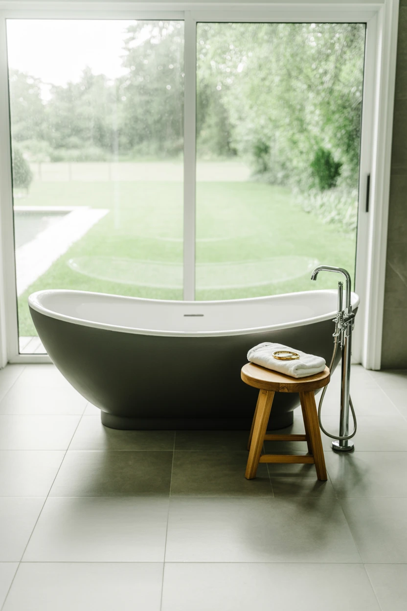 A Luxurious Freestanding Black Bathtub