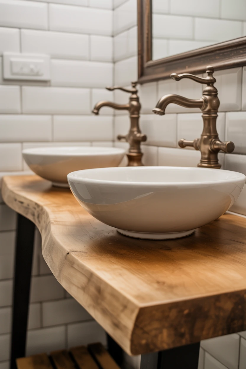 Vessel Sinks on a Live-Edge Counter